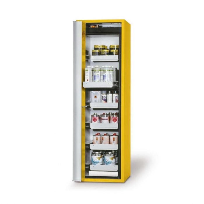 Brandsäkert kemikalieskåp Edition GF-601-6L, bredd 600 mm, 6 utdragskar, vänsterhängd dörr