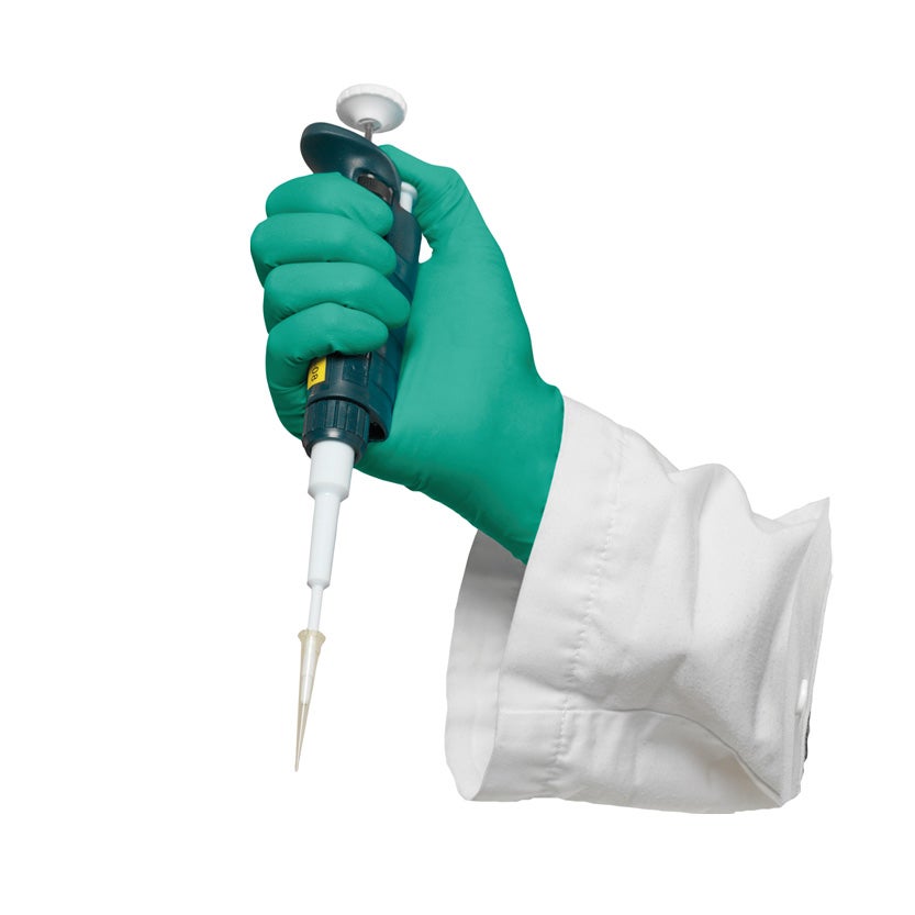 Engångshandske TouchNTuff 92-500 grön, pudrad nitril, stl XL