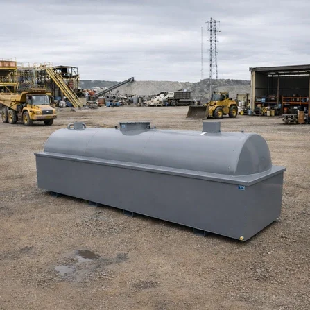 Miljötank, cylindrisk gårdstank med spillkar och regnkrage, 3-10 m³