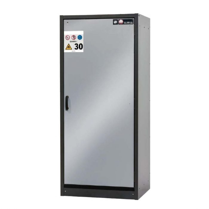Brandklassat kemikalieskåp BaseLine 30-94R, bredd 900 mm, fyra utdragskar, högerhängd dörr - Silver
