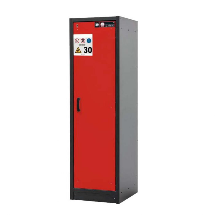 Brandklassat kemikalieskåp BaseLine 30-66R, bredd 600 mm, sex utdragskar, högerhängd dörr - Röd