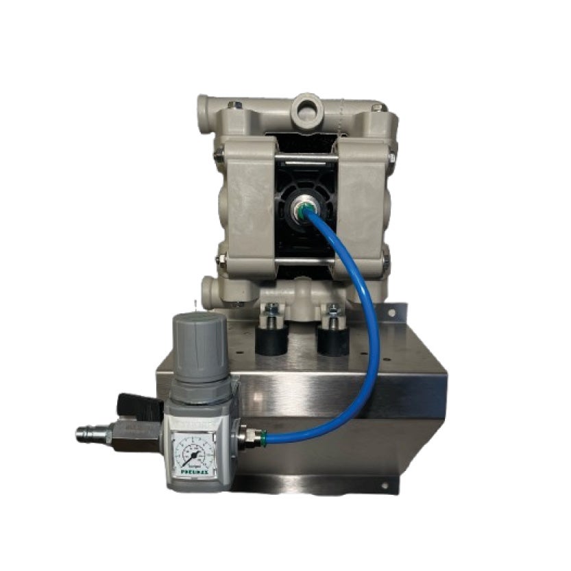 Kemikaliepumpset, tryckluftsdriven membranpump inkl väggfäste och manometer