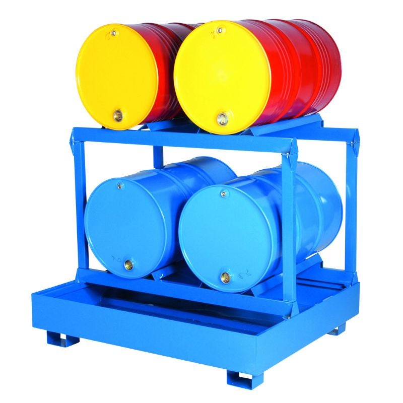 Uppsamlingskärl Facil av stål, avtappningsstation för 4 liggande fat