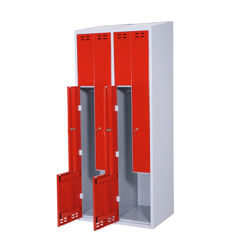 Klädskåp för omklädningsrum röd/grå, Z-skåp med 4 dörrar