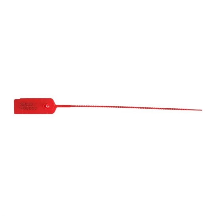 Plombering av röd plast 100 st, numrerade, längd 380 mm