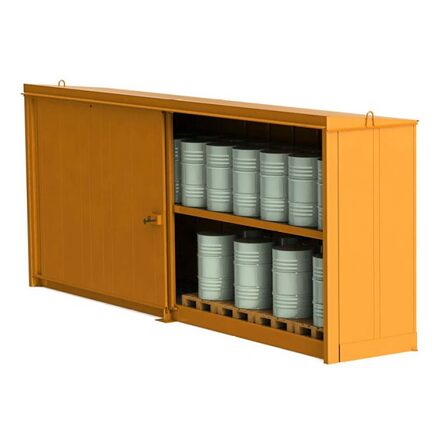 Miljöcontainer 7,6 x 1,6 m, för 12 st IBC eller 48 st 200-liters fat, oisolerad