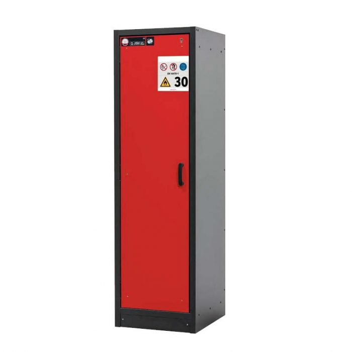Brandklassat kemikalieskåp BaseLine 30-66L bredd 600 mm, sex utdragskar, vänsterhängd dörr - Röd