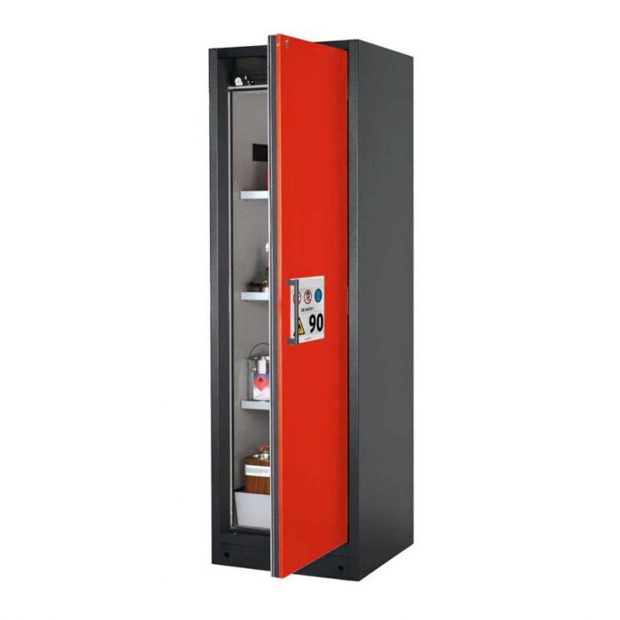 Brandsäkert kemikalieskåp Select W-63R bredd 600 mm, 3 hyllplan, högerhängd dörr - Röd