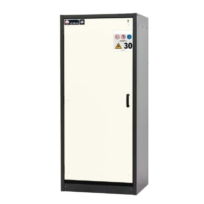 Brandklassat kemikalieskåp BaseLine 30-94L, bredd 900 mm, fyra utdragskar, vänsterhängd dörr - Vit