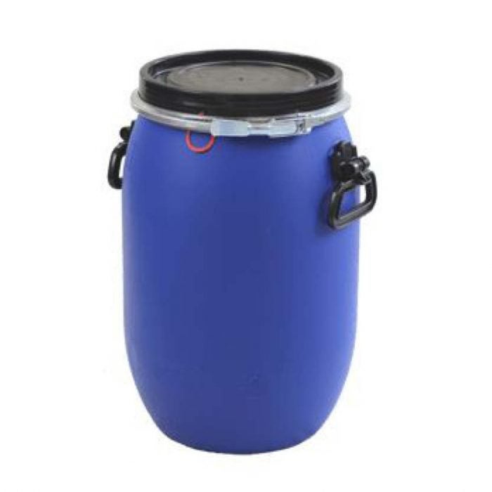Plastfat 30 L, blå, UN, godkänt för livsmedel, lock med spännring