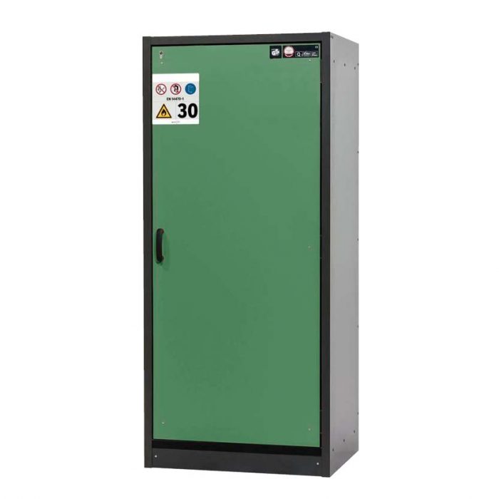 Brandklassat kemikalieskåp BaseLine 30-93R, bredd 900 mm, tre hyllplan, högerhängd dörr - Grön