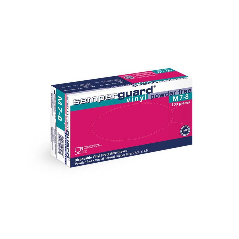 Engångshandske Semperguard vinyl, puderfri, stl 8