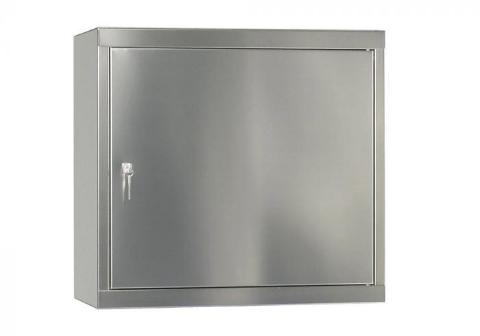 Väggskåp för kemikalier Inox HSE1, med enkeldörr, 1 hyllplan och 1 golvkar
