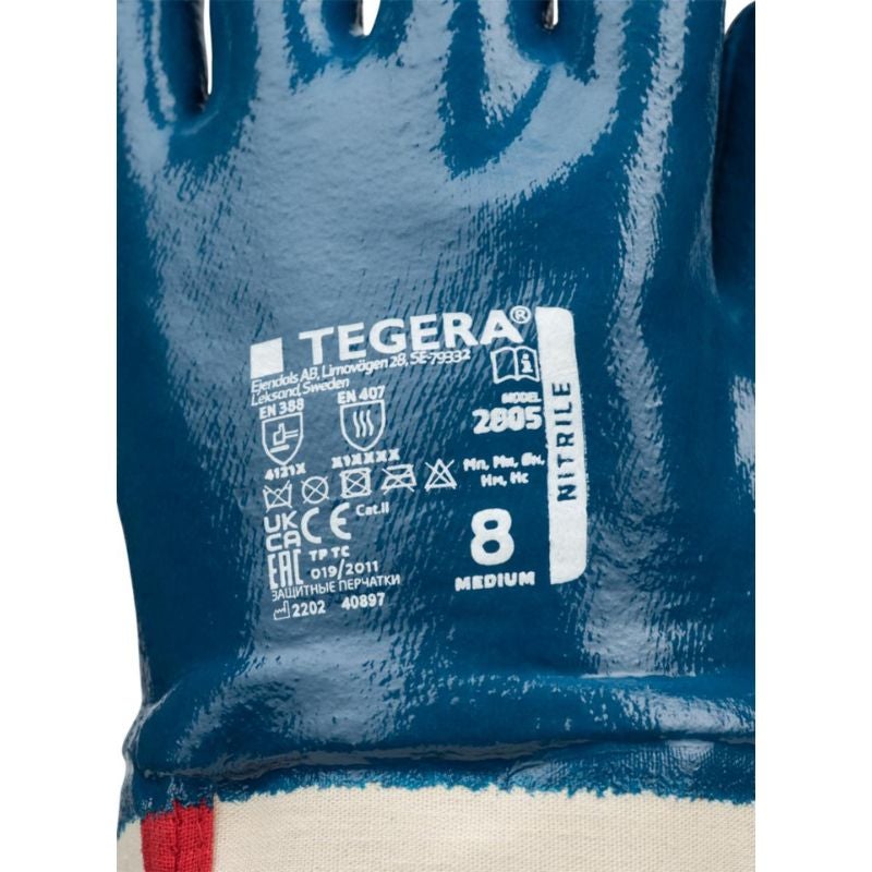 Arbetshandske Tegera 2805, heldoppad nitril, stl 8