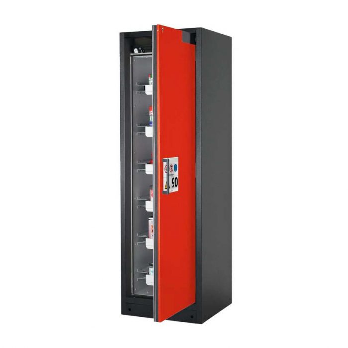 Brandsäkert kemikalieskåp Select W-66R-O bredd 600 mm, 6 utdragskar, högerhängd dörr - Röd