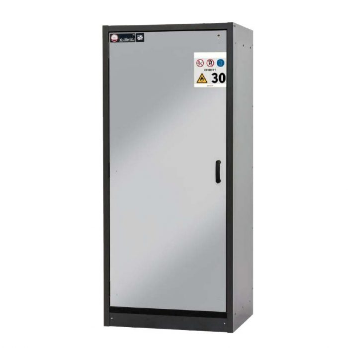 Brandklassat kemikalieskåp BaseLine 30-94L, bredd 900 mm, fyra utdragskar, vänsterhängd dörr - Silver