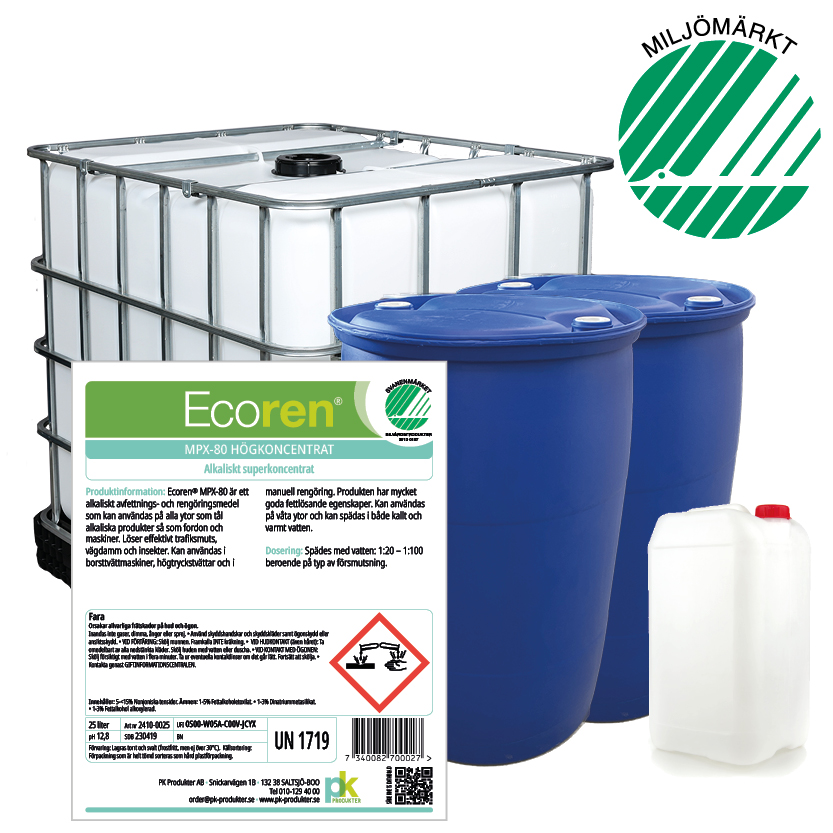 Ecoren® MPX-80 Superkoncentrat, alkaliskt rengörings- och avfettningsmedel - 1000 L IBC-behållare