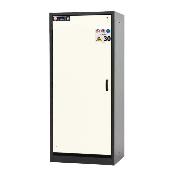 Brandklassat kemikalieskåp BaseLine 30-96L, bredd 900 mm, sex utdragskar, vänsterhängd dörr - Vit