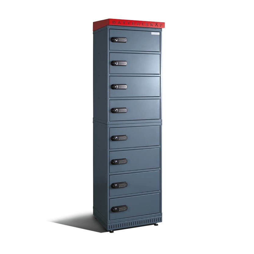 Laddskåp JiWaCharge 8, cykelbatteriskåp med 8 fack