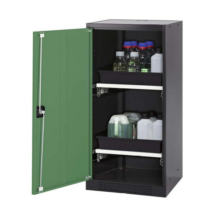 Kemikalieskåp Systema CS52LU, med enkeldörr och två utdragskar - Grön