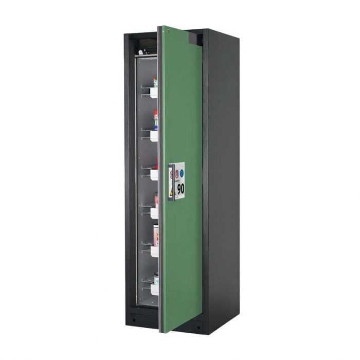 Brandsäkert kemikalieskåp Select W-66R-O bredd 600 mm, 6 utdragskar, högerhängd dörr - Grön