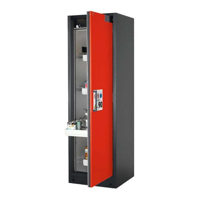 Brandsäkert kemikalieskåp Select W-64R bredd 600 mm, 4 utdragskar, högerhängd dörr - Röd