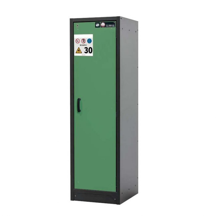 Brandklassat kemikalieskåp BaseLine 30-66R, bredd 600 mm, sex utdragskar, högerhängd dörr - Grön