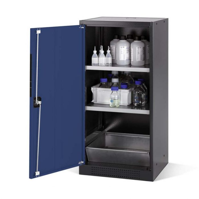 Kemikalieskåp Systema CS52L, med enkeldörr och två hyllplan - Blå