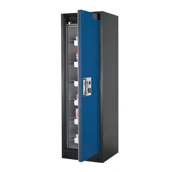 Brandsäkert kemikalieskåp Select W-66R bredd 600 mm, 6 utdragskar, högerhängd dörr - Blå