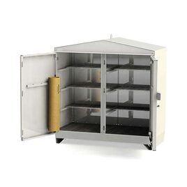 Miljöskåp Zink 1,9 x 1 m med golvkar 235 L och tre hyllplan, oisolerat