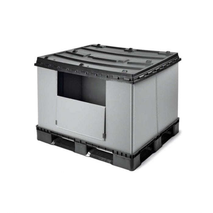 Pallbox av plast 815 L hopfällbar med lucka, 1227 x 1027 x 965 mm