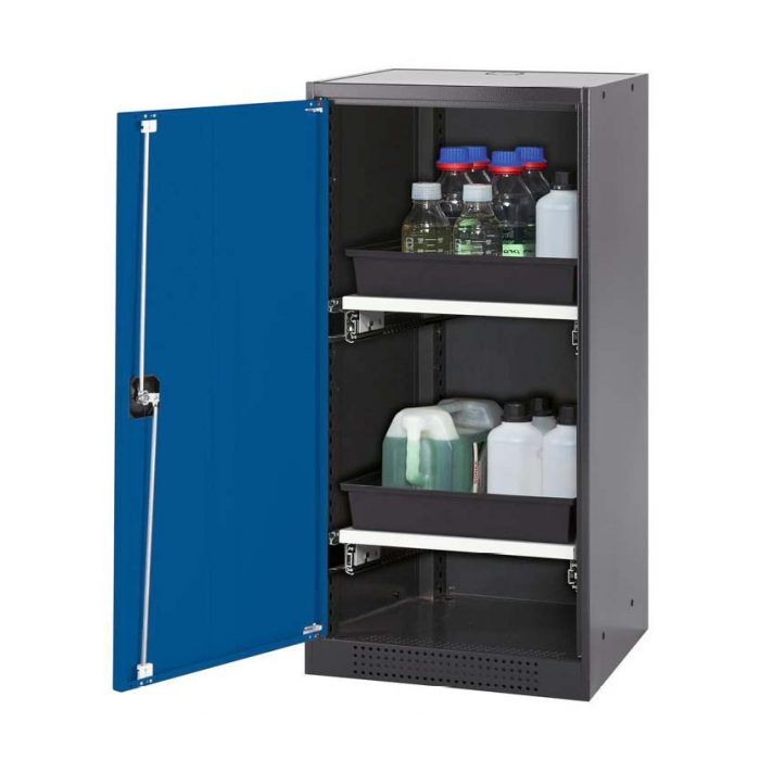 Kemikalieskåp Systema CS52LU, med enkeldörr och två utdragskar - Blå