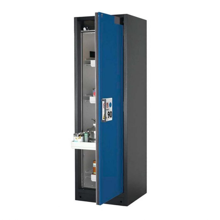 Brandsäkert kemikalieskåp Select W-64R bredd 600 mm, 4 utdragskar, högerhängd dörr - Blå