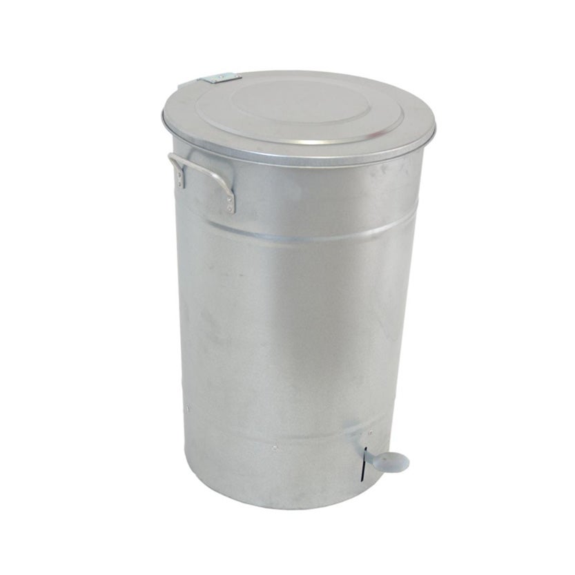 Avfallsbehållare 30 L med lock, av galvaniserad plåt, med pedal