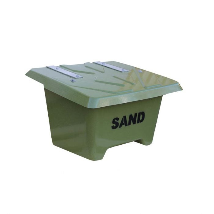 Sandlåda för vägsand med text SAND