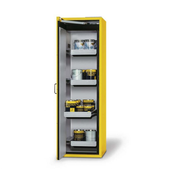 Brandsäkert kemikalieskåp Edition GA-600-4L, bredd 600 mm, 4 utdragskar, vänsterhängd dörr - Gul