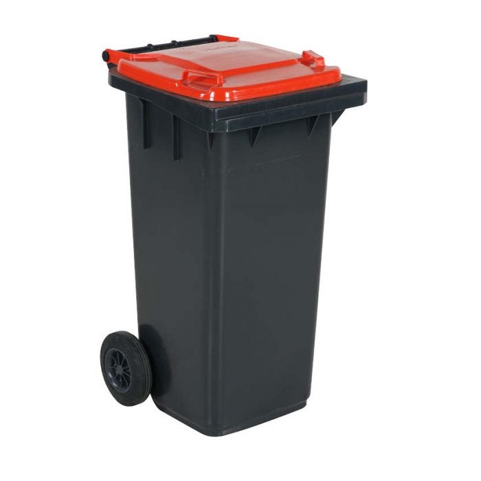 Sopkärl 120 L, av polyeten, med två hjul, rött lock