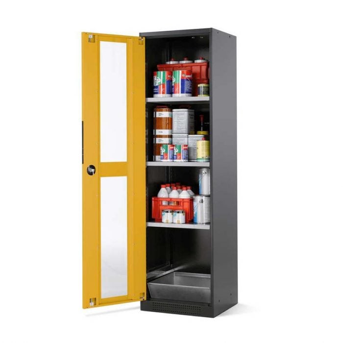 Kemikalieskåp Systema CS53LG, med enkeldörr, tre hyllplan och glasinsats