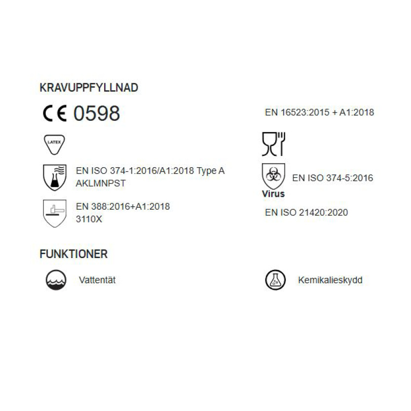 Kemskyddshandskar Tegera 2311, latex/neopren, stl 10