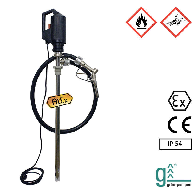 Pumpset ATEX, Ex-klassad för brandfarliga vätskor t.ex. bensin, etanol, fotogen - 1000 mm