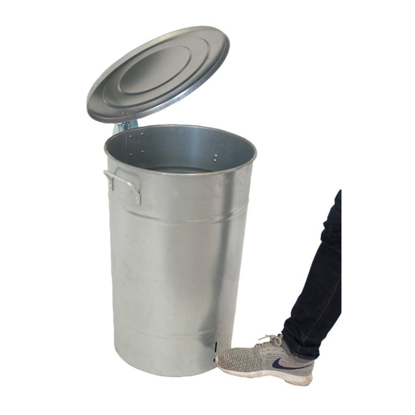 Avfallsbehållare 30 L med lock, av galvaniserad plåt, med pedal