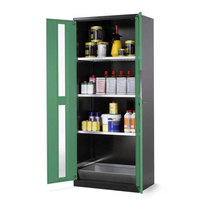 Kemikalieskåp Systema CS83G, med pardörrar, tre hyllplan och glasinsats