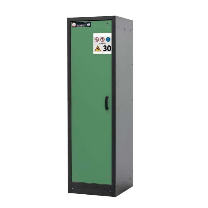 Brandklassat kemikalieskåp BaseLine 30-66L bredd 600 mm, sex utdragskar, vänsterhängd dörr - Grön