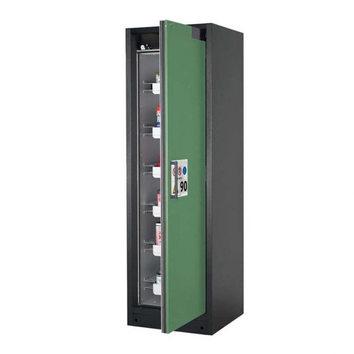 Brandsäkert kemikalieskåp Select W-66R bredd 600 mm, 6 utdragskar, högerhängd dörr - Grön