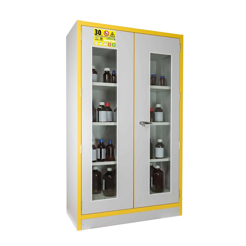 Kemikalieskåp JiWa F30-KEM5G med glasdörrar, brandskydd i 30 min