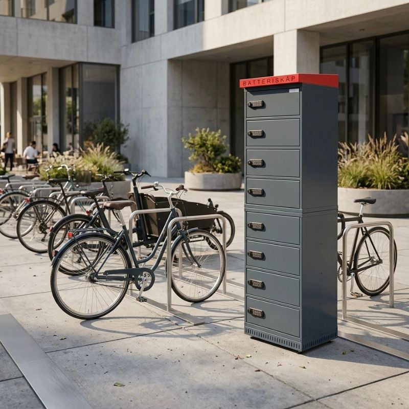 Laddskåp JiWaCharge 8, cykelbatteriskåp med 8 fack