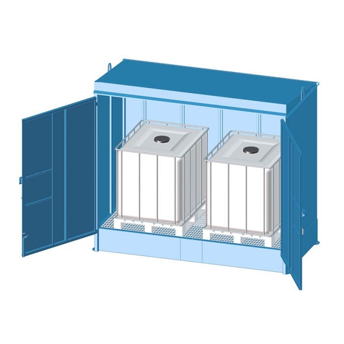 Miljöcontainer 2,9 x 1,4 m för 2 st IBC eller 8 st 200-liters fat, oisolerad