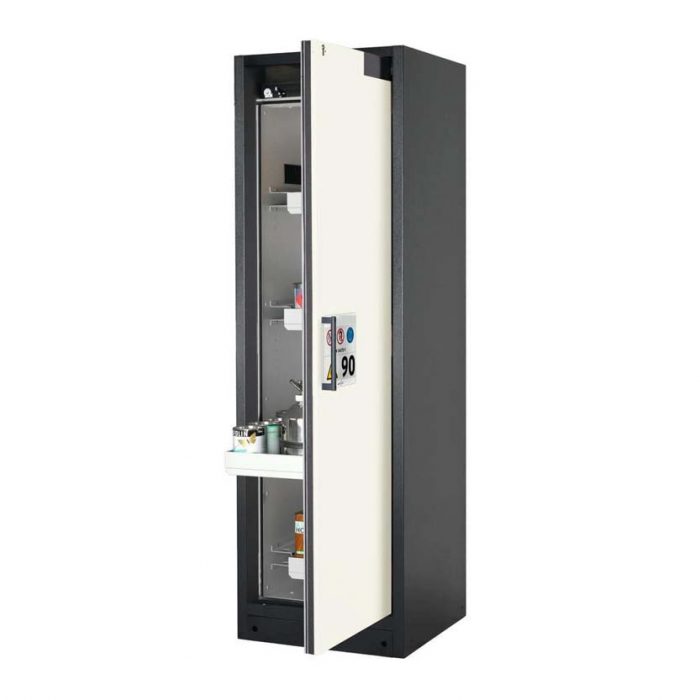 Brandsäkert kemikalieskåp Select W-64R-O bredd 600 mm, 4 utdragskar, högerhängd dörr - Vit