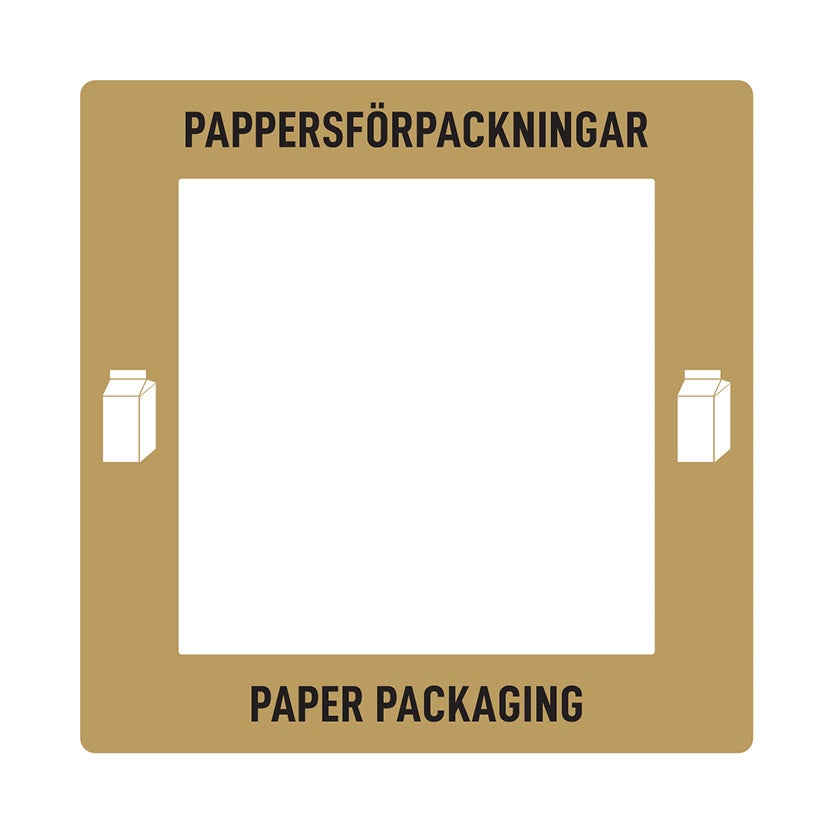 Dekal Pappersförpackningar, passar källsorteringskärl Lynx, 212x212mm