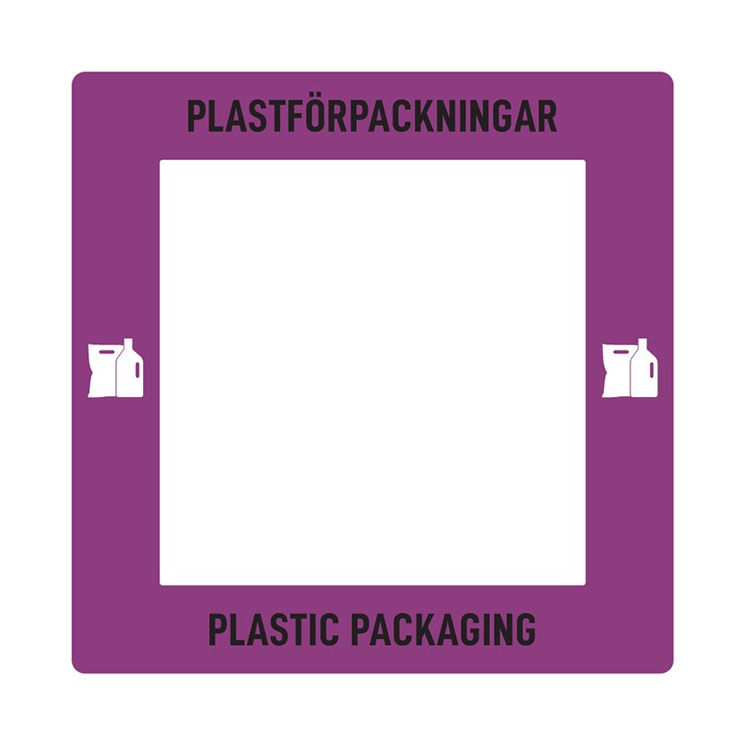 Dekal Plastförpackningar, passar källsorteringskärl Lynx, 212x212mm